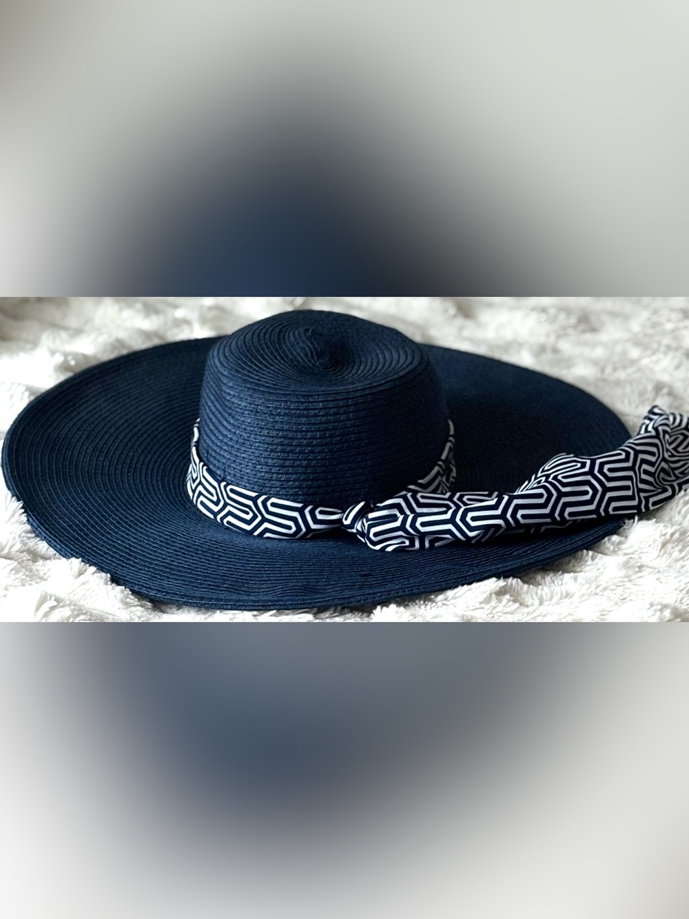 Mud Pie 100% Paper Straw Hat Navy One Size
